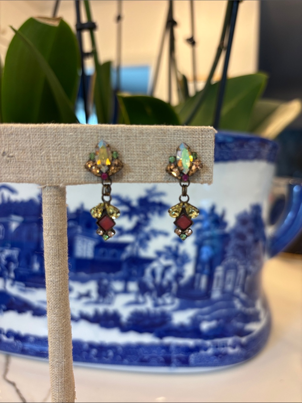 Sorrelli Iridescent Crystal Drop Earrings with Red Accents